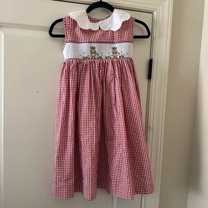 Vintage Remember Nguyen hand-smocked girls gingham dress Bear Classic Toy Theme
